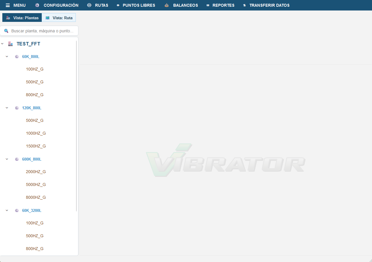 Vista de plantas, máquinas y puntos en Vibrator Manager